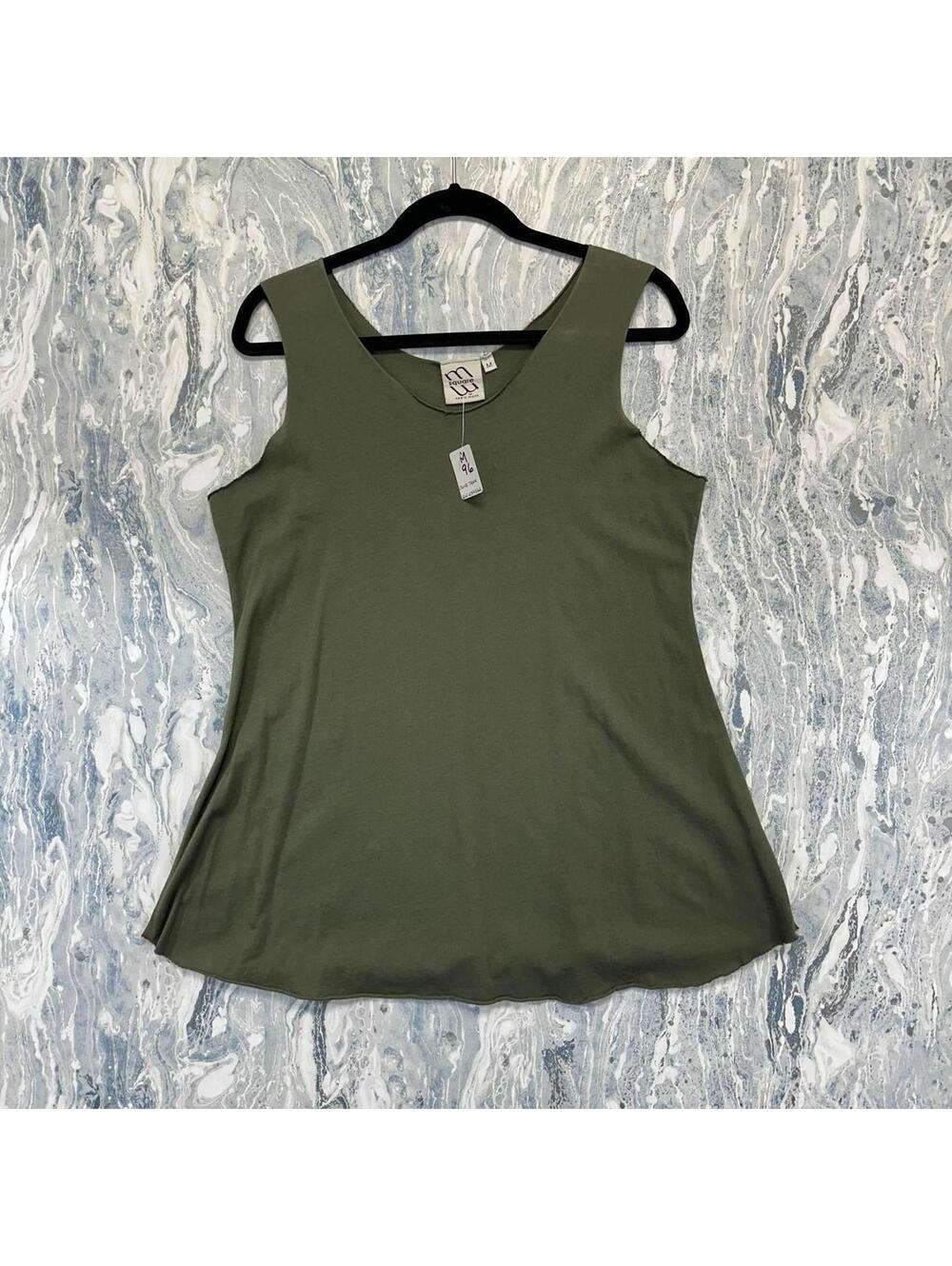 Boho Indie Minimalist Olive Green Sleeveless A-Line Tank Top (M)